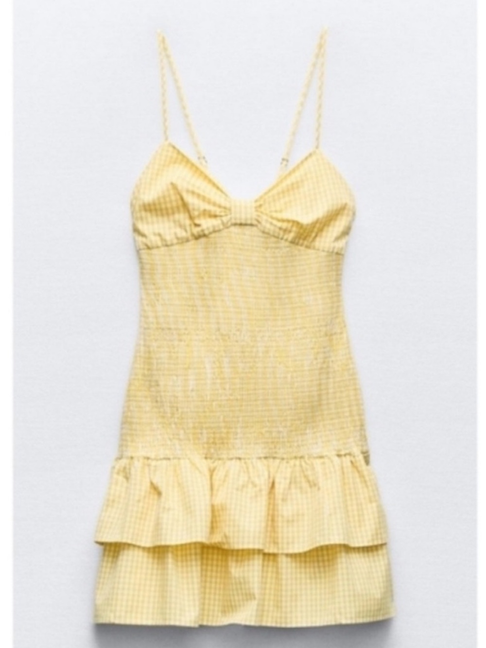 Zara Yellow Gingham Smocked Ruffle Mini Dress
